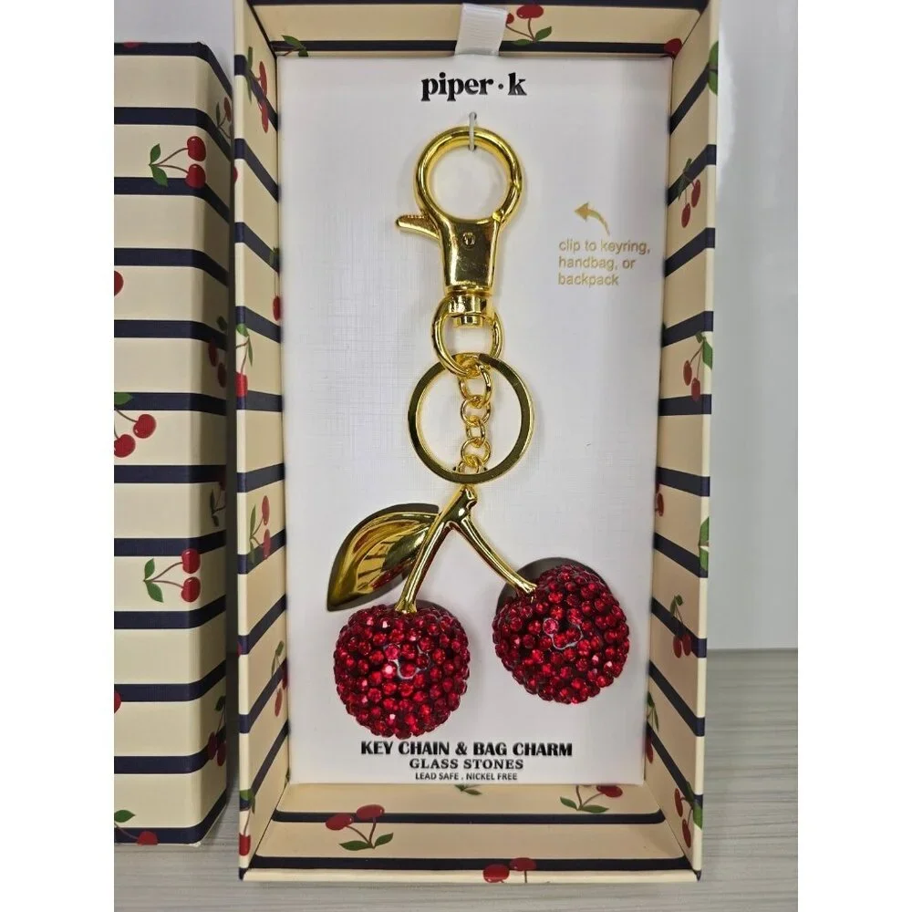 Piper K Cherries Glass Stone Bag Charm and Key Chain Accessory - NEW - Picture 6 of 7